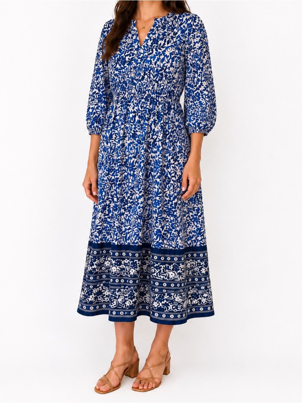 Lucky Brand Blue Floral Midi Dress • Size Medium • NWT $79